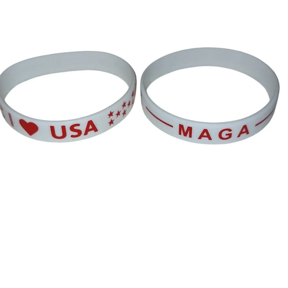 MAGA I Love USA Silicone Wristbands White‎ Red Patriotic Bracelets (5)